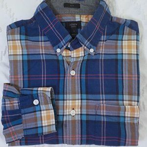 J Crew Men's Long Sleeve Button Down Shirt Small Slim - Indigo Plaid Tartan